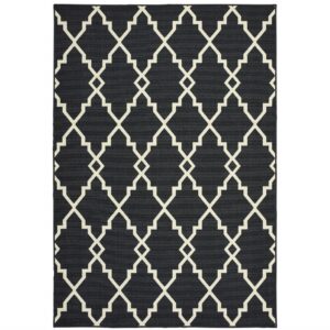 4' X 6' Black and Ivory Indoor Outdoor Area Rug