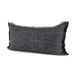 Dark Gray Fringed Lumbar Throw Pillow Cover