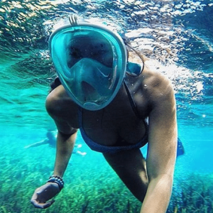 Option: Mask Only,Mask Color: Blue - Full Face Snorkel Mask