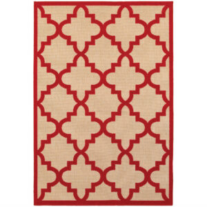 7' X 10' Red Geometric Stain Resistant Indoor Outdoor Area Rug