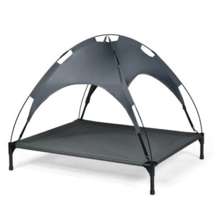 Portable Elevated Outdoor Pet Bed with Removable Canopy Shade-42 Inch - Color: Dark Gray - Size: XL
