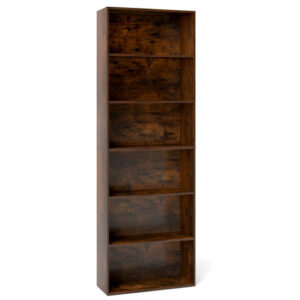 6-Tier Bookcase with 6 Open Shelves and Anti-Toppling Kits-Rustic Brown - Color: Rustic Brown