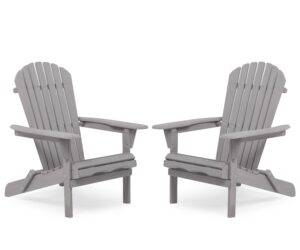Wooden Folding Adirondack Chair Set of 2, Solid Cedar Wood Lounge Patio Chairs for Garden, Lawn, Backyard