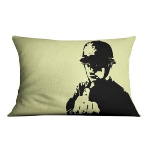 Banksy Rude Policeman Yellow Cushion