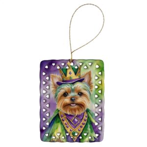 Yorkshire Terrier King of Mardi Gras Porcelain Ornament Christmas Tree Hanging Decorations for Home Christmas Holiday, Rectangle, Gift, Multicolor