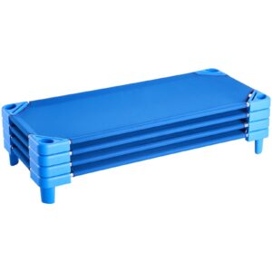 Stackable Kiddie Cot 52" x 23" Daycare Nap Cots for Kids Blue (Pack of 4)
