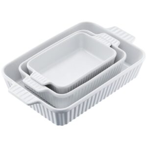 Ceramic Baking Dish 3 Pieces Rectangular Bakeware Set Deep for Baking White