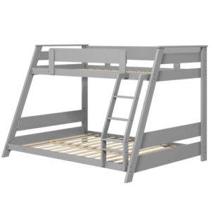 Twin Over Full Low Bunk Bed with Reversible Ladder-Gray - Color: Gray