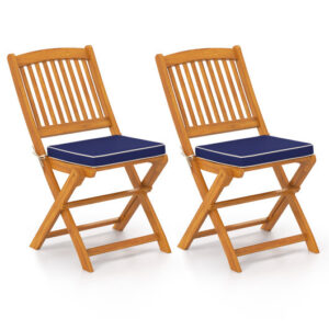 Outdoor Folding Chairs with Seat Cushions Set of 2-Navy - Color: Navy