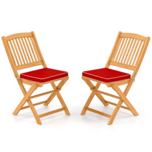 Outdoor Folding Chairs with Seat Cushions Set of 2-Red - Color: Red