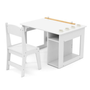 Kids Art Table and Chair Set Toddler Craft Drawing Desk-White - Color: White