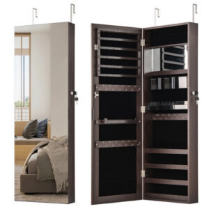 43.5 Inch Jewelry Mirror Cabinet with Full-length Mirror and Adjustable Hangers-Dark Brown - Color: Dark Brown