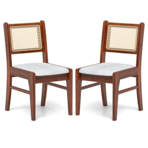 Wooden Kitchen Chairs with Cane Back Rubber Wood Frame and Padded Seat-Coffee - Color: Coffee