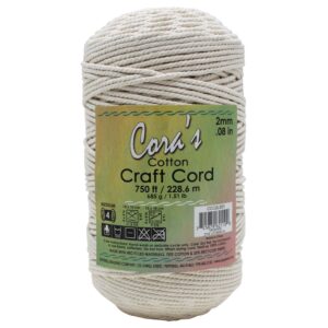 Coras Cotton Craft Cord 2mmX750ftNatural Pack of 1