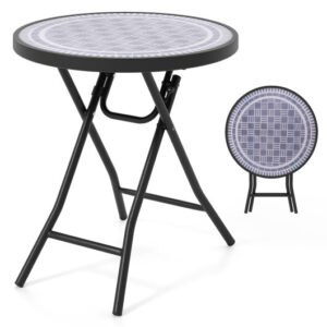 18 Inch Folding Side Table Patio Round Compact Coffee Table-Gray - Color: Gray