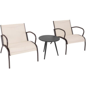 3 Piece Patio Metal Aluminum Wide Armchair and Table Set-Rusic Brown - Color: Rustic Brown