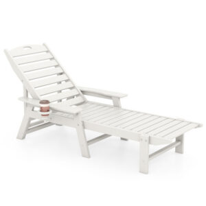 Patio Chaise Lounge Chair with 4 Position Backrest-White - Color: White