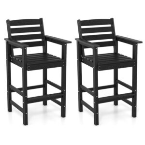 Patio HDPE Adirondack Bar Chairs Set of 2 with Wide Armrests-Black - Color: Black