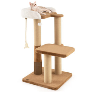 44 Inches Modern Cat Tree for Indoor Cats with Plush Padded Perch and Dangling Ball-Coffee - Color: Coffee